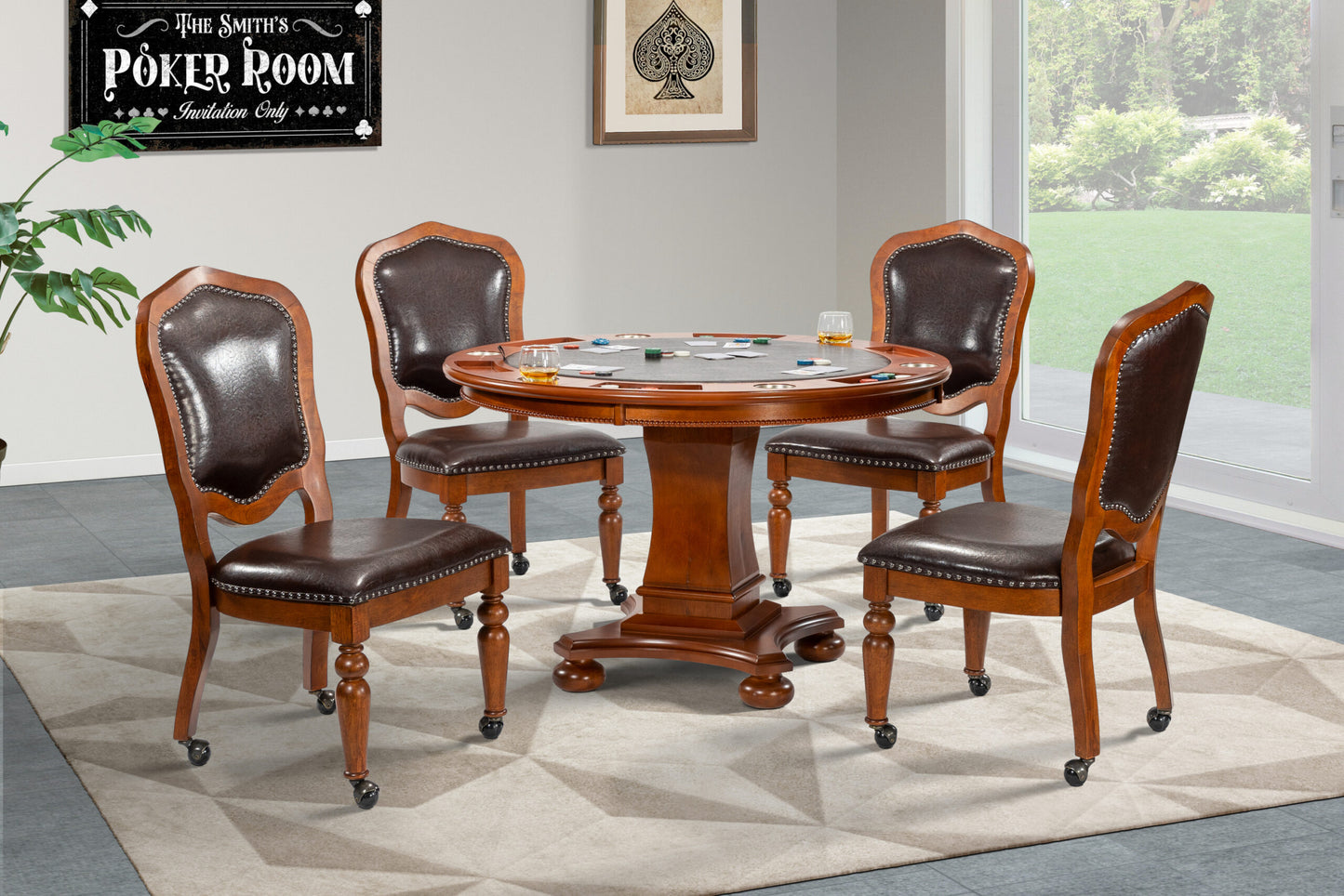 Bellagio Game Room and Dining Chair- Distressed Brown Cherry Wood (2 Set)
