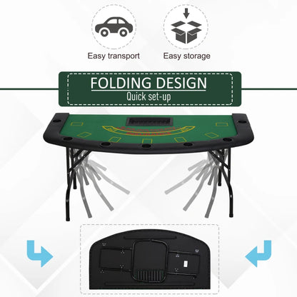 Soozier Poker Table Foldable, 72" Blackjack Table for 7 Players Green Felt