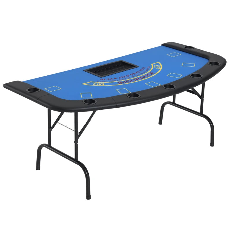 Soozier Poker Table Foldable, 72" Blackjack Table for 7 Players Blue Felt