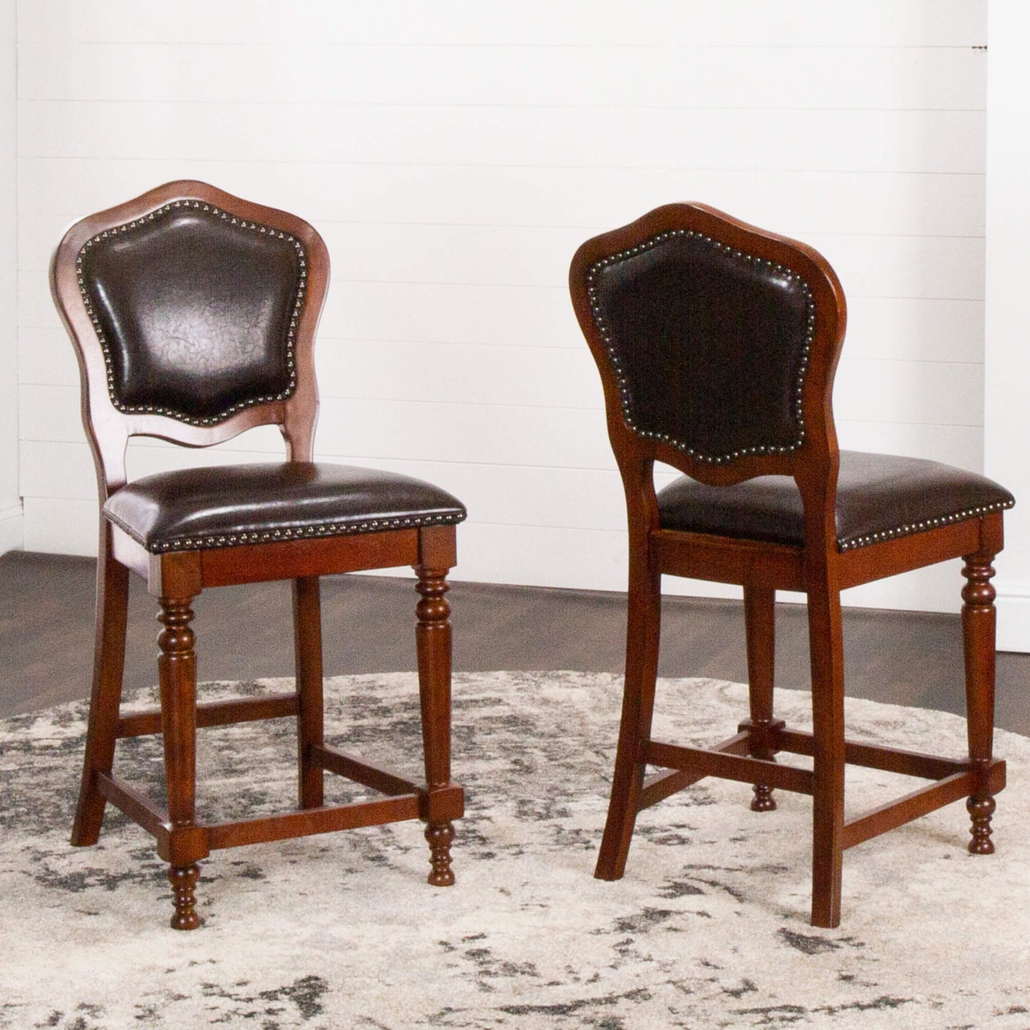 Bellagio Counter Height Upholstered Stools - Brown Cherry Finish (2 Set)