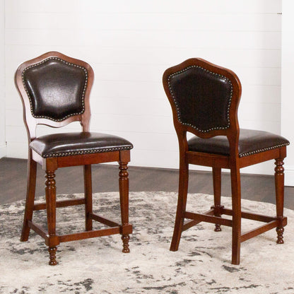 Bellagio Counter Height Upholstered Stools - Brown Cherry Finish (2 Set)