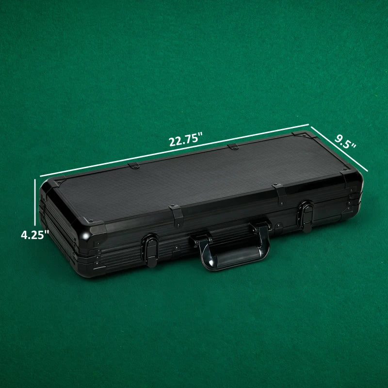 Black hard-shell case with measurements on a green background