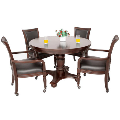 Bridgeport 48-in Poker Table and Dining Top with 4 Arm Chairs - Walnut Finish