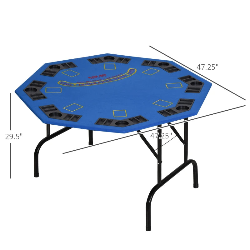 Soozier Poker Table Foldable, 47" Octagon Blackjack Poker Game Table Blue Felt