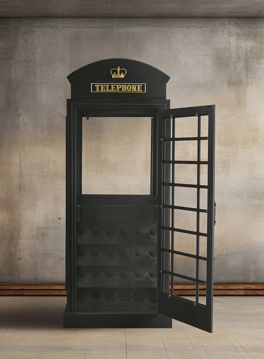 Old English Telephone Booth Bar Cabinet - Black