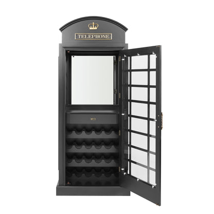 Old English Telephone Booth Bar Cabinet - Black
