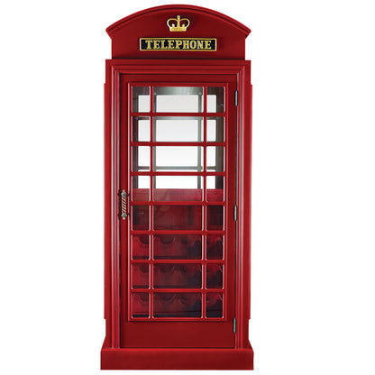 Old English Telephone Booth Bar Cabinet - Red