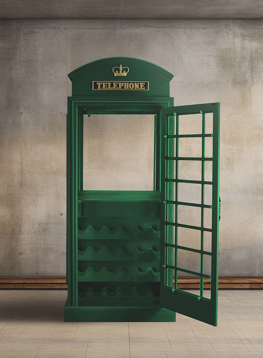 Old English Telephone Booth Bar Cabinet - Green