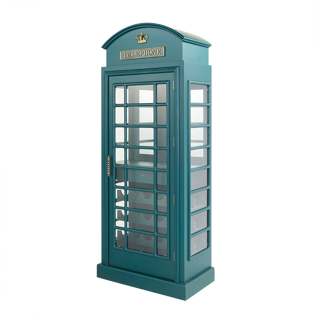 Old English Telephone Booth Bar Cabinet - Green