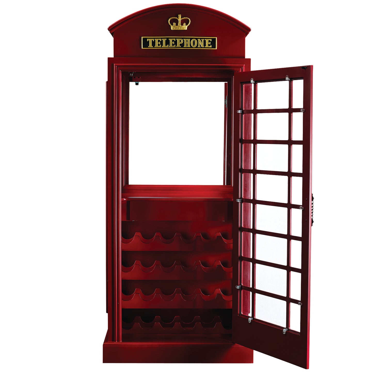 Old English Telephone Booth Bar Cabinet - Red