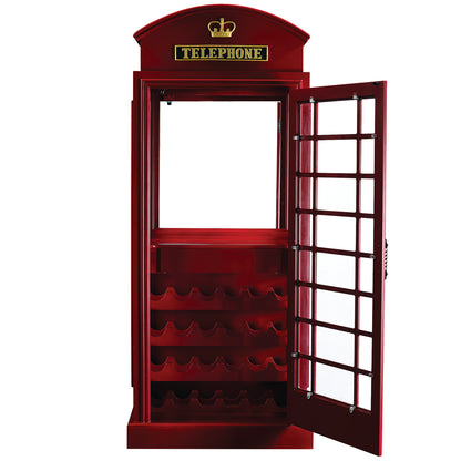 Old English Telephone Booth Bar Cabinet - Red