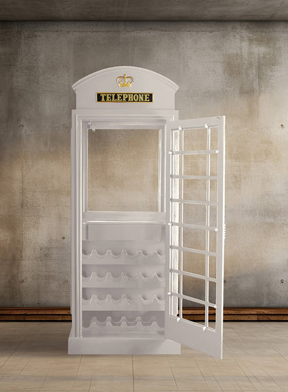 Old English Telephone Booth Bar Cabinet - White