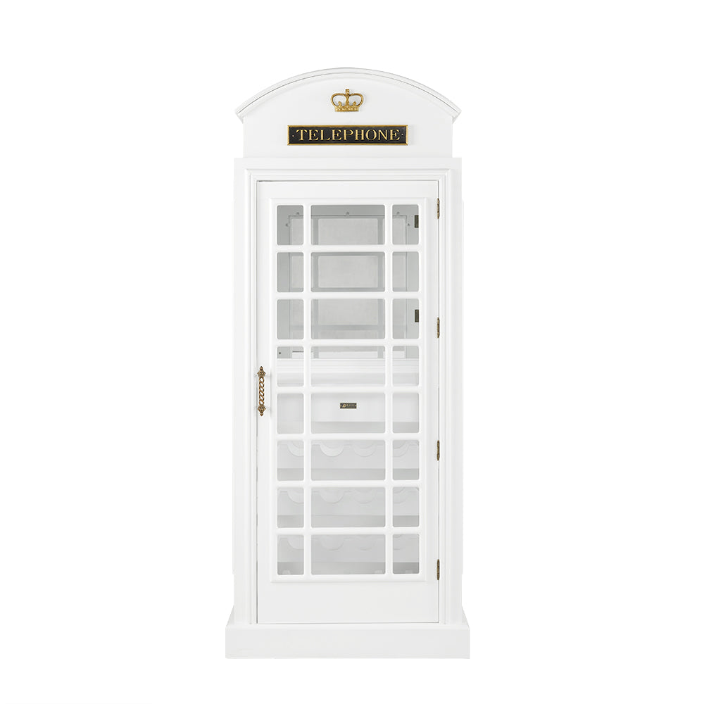 Old English Telephone Booth Bar Cabinet - White