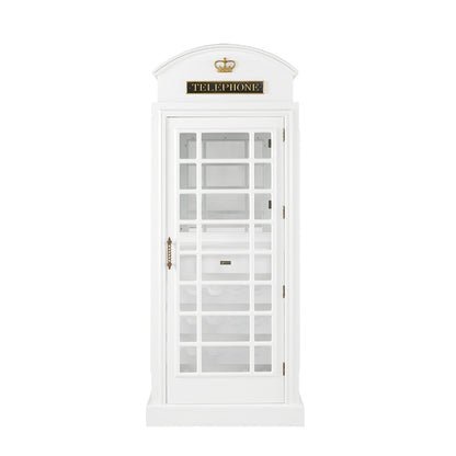 Old English Telephone Booth Bar Cabinet - White