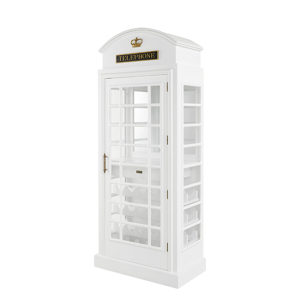 Old English Telephone Booth Bar Cabinet - White