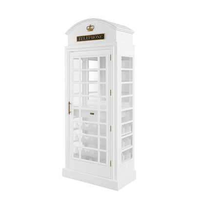 Old English Telephone Booth Bar Cabinet - White