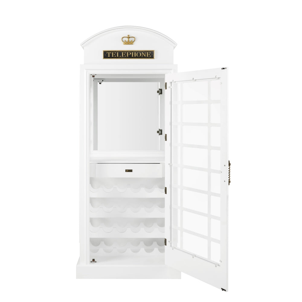 Old English Telephone Booth Bar Cabinet - White