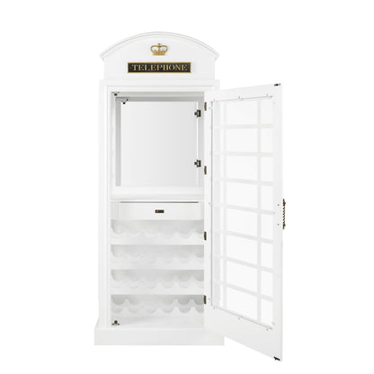 Old English Telephone Booth Bar Cabinet - White