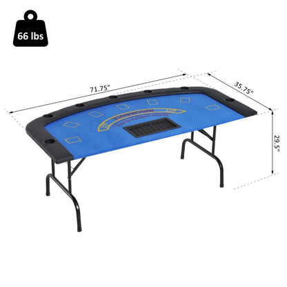 Soozier Poker Table Foldable, 72" Blackjack Table for 7 Players Blue Felt