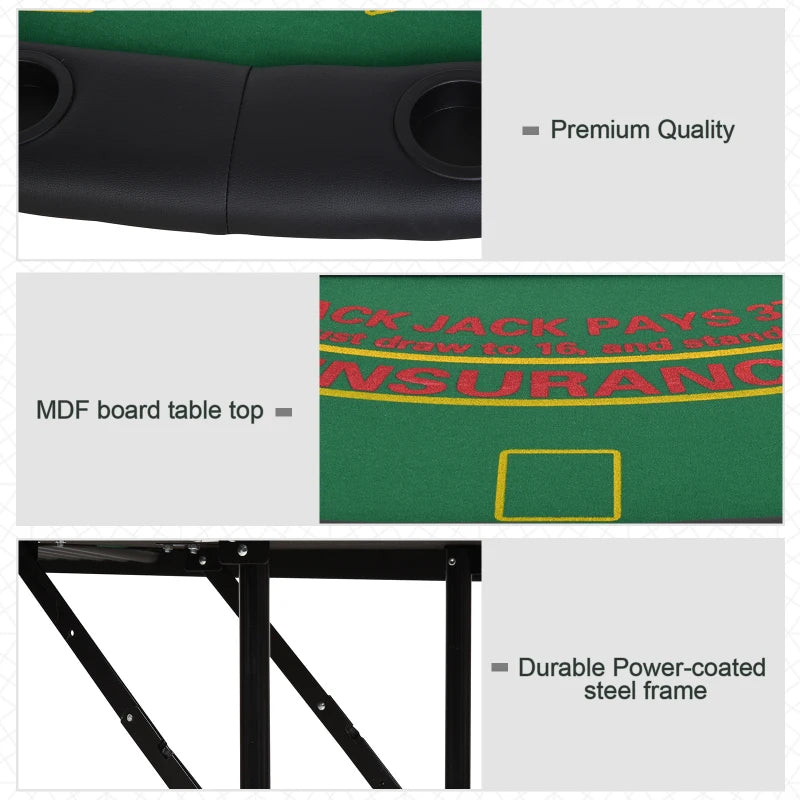 Soozier Poker Table Foldable, 72" Blackjack Table for 7 Players Green Felt