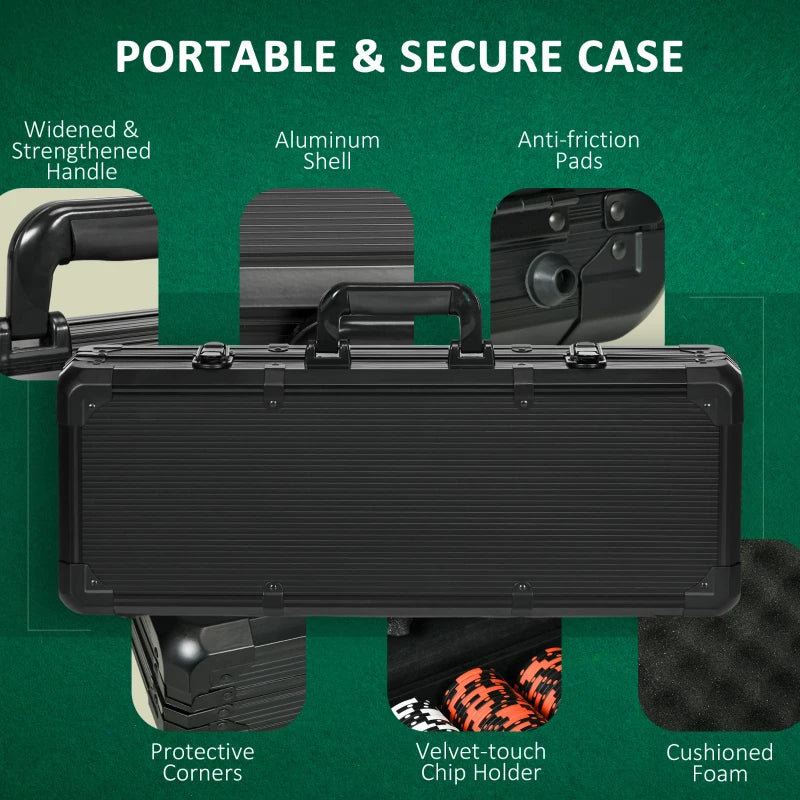 Black portable case with features highlighted on a green background