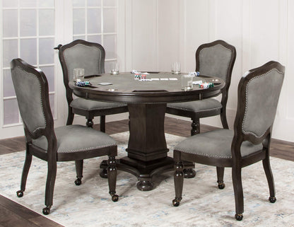 Vegas Dining and Poker table Set - Gray Wood (5 Piece)
