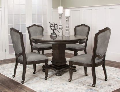 Vegas Dining and Poker table Set - Gray Wood (5 Piece)