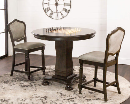 Vegas Counter Height Dining, Chess and Poker Table Set 42"- Distressed Gray Wood(3 Piece)