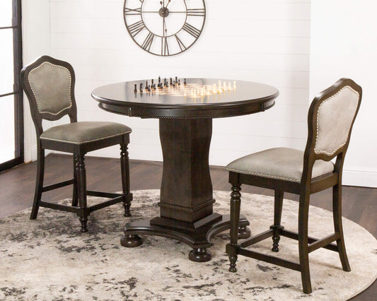 Vegas Counter Height Dining, Chess and Poker Table Set 42"- Distressed Gray Wood(3 Piece)