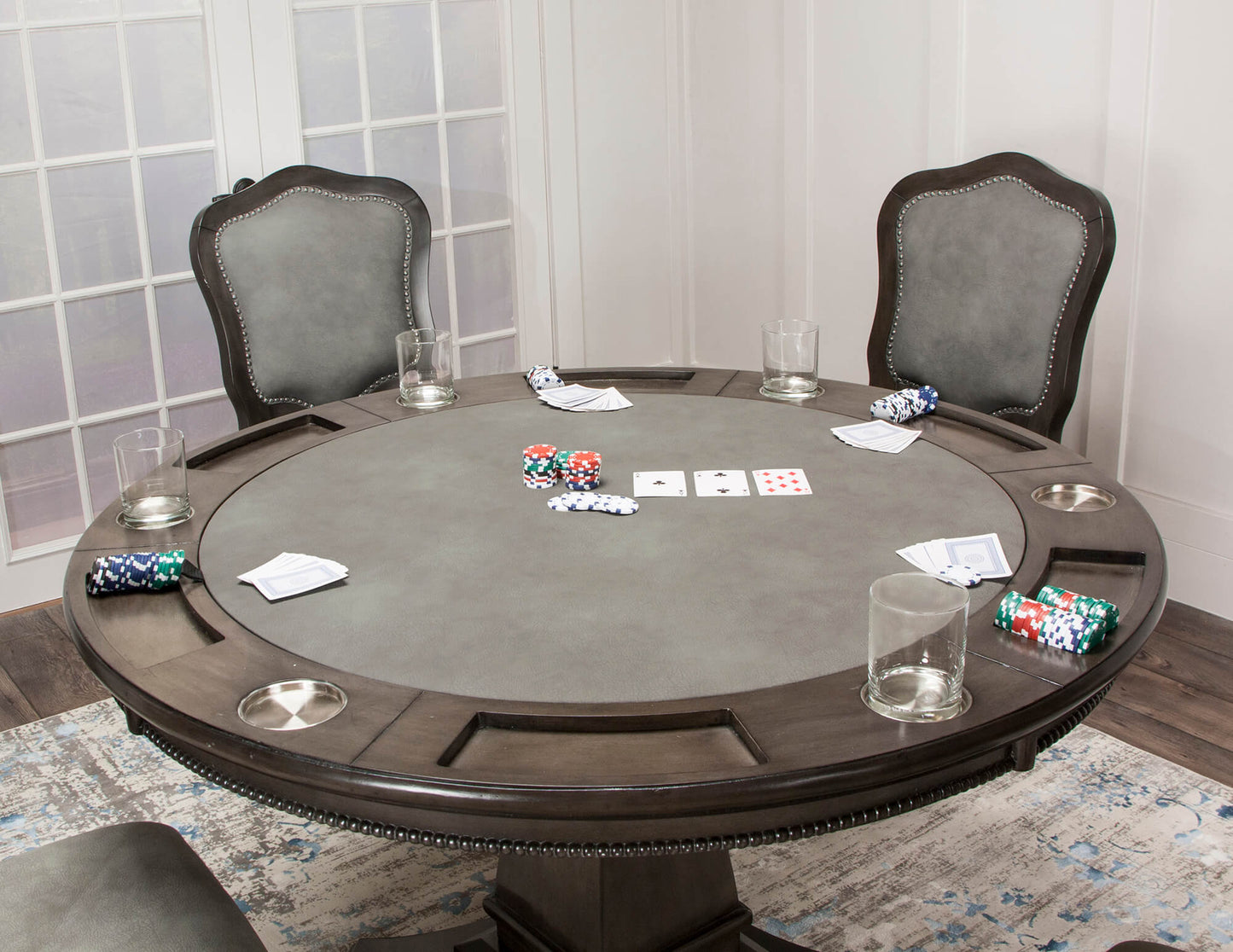 Vegas Dining and Poker table Set - Gray Wood (5 Piece)