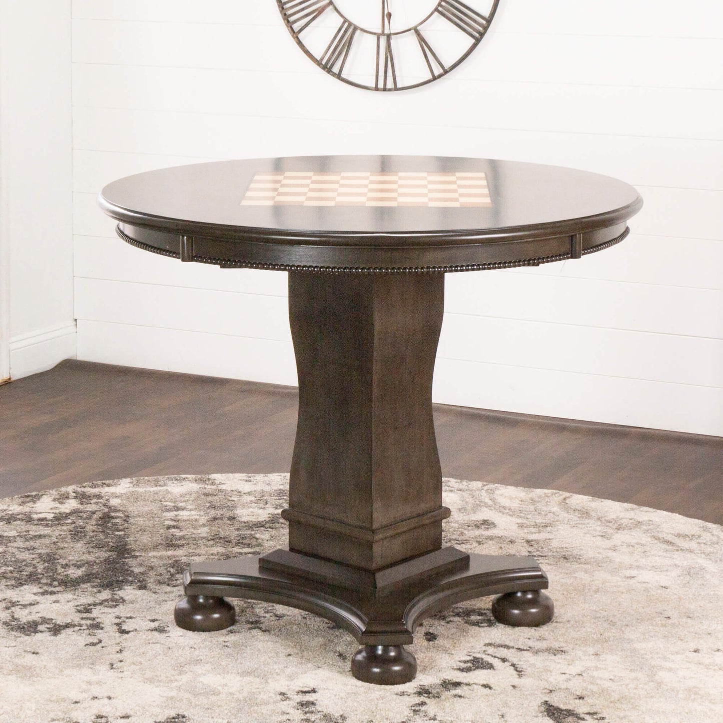 Vegas Dining, Chess and Poker Table 42"- Distressed Gray Wood (5 Piece)