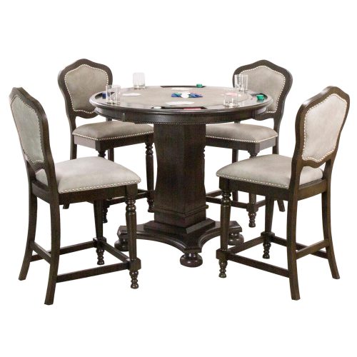 Vegas Dining, Chess and Poker Table 42"- Distressed Gray Wood (5 Piece)