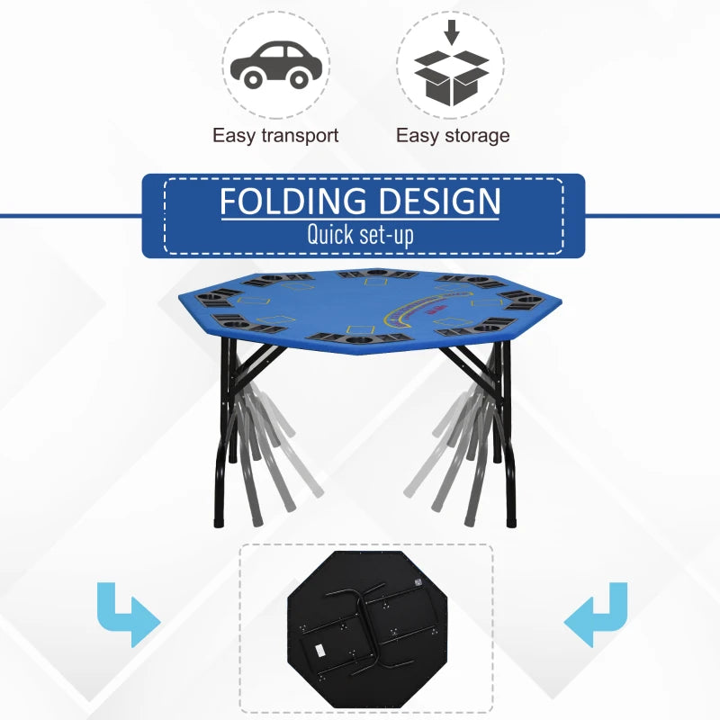 Soozier Poker Table Foldable, 47" Octagon Blackjack Poker Game Table Blue Felt