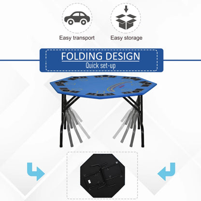Soozier Poker Table Foldable, 47" Octagon Blackjack Poker Game Table Blue Felt