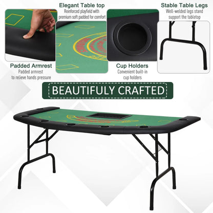 Soozier Poker Table Foldable, 72" Blackjack Table for 7 Players Green Felt