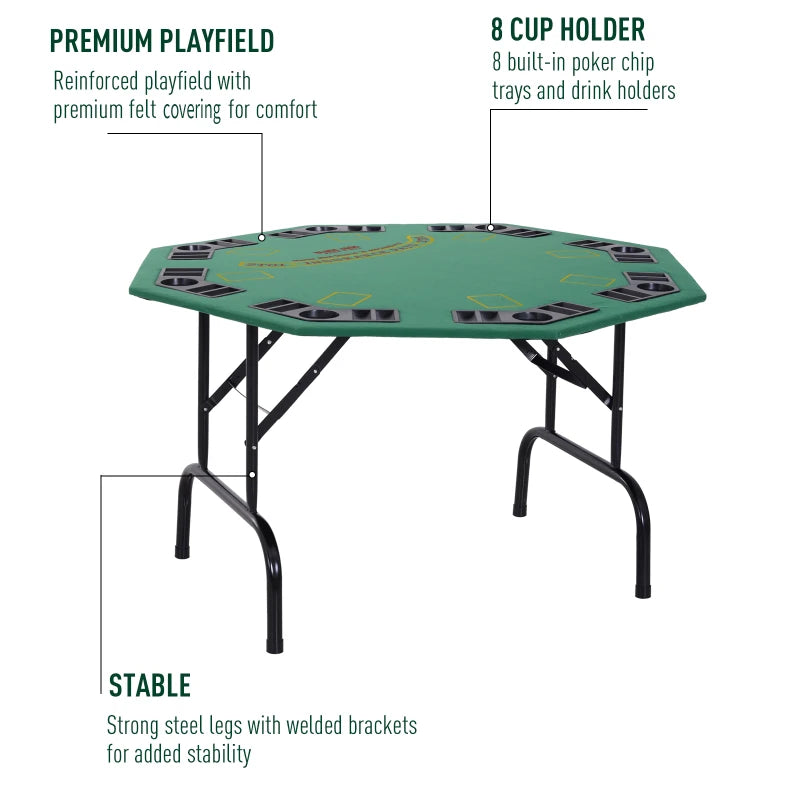 Soozier Poker Table Foldable, 47" Octagon Blackjack Poker Game Table Green Felt