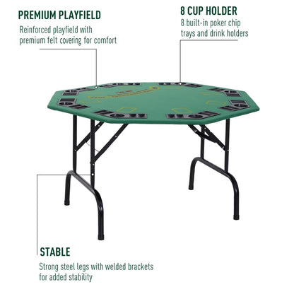 Soozier Poker Table Foldable, 47" Octagon Blackjack Poker Game Table Green Felt