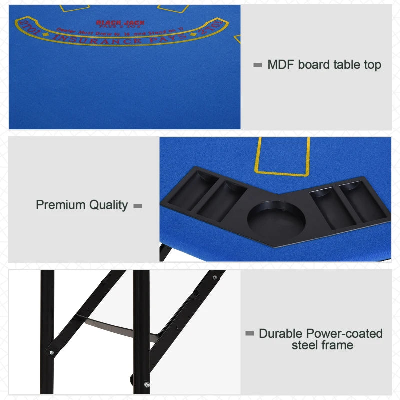 Soozier Poker Table Foldable, 47" Octagon Blackjack Poker Game Table Blue Felt