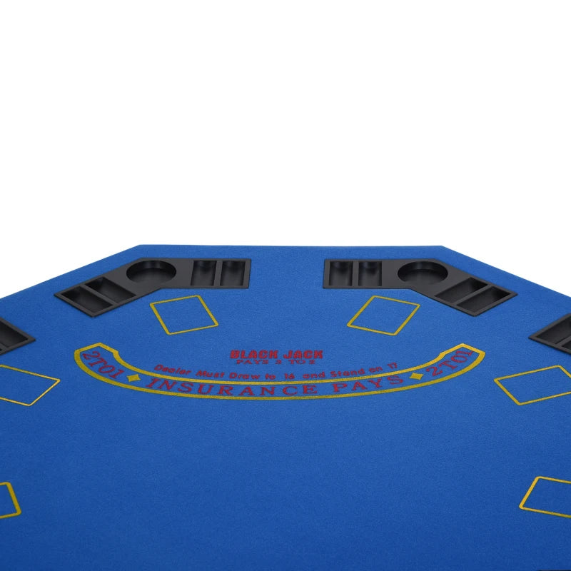 Soozier Poker Table Foldable, 47" Octagon Blackjack Poker Game Table Blue Felt