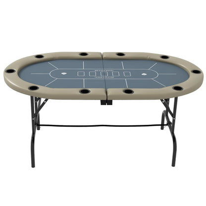 Soozier Foldable Poker Table Blackjack Texas Holdem Poker Game Table, 70" Oval, Blue