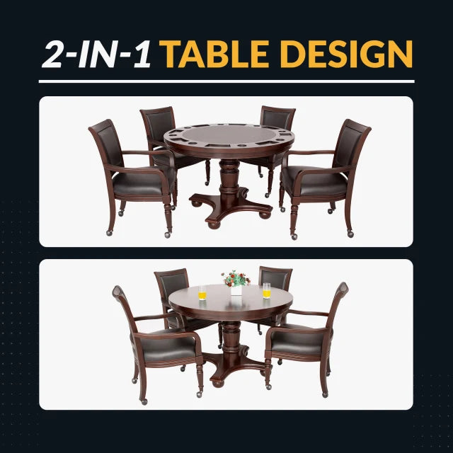Bridgeport 48-in Poker Table and Dining Top with 4 Arm Chairs - Walnut Finish