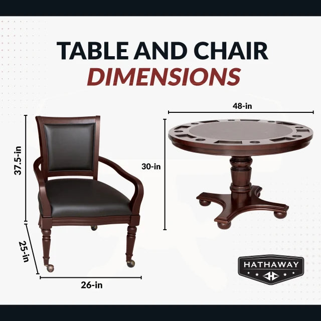 Bridgeport 48-in Poker Table and Dining Top with 4 Arm Chairs - Walnut Finish