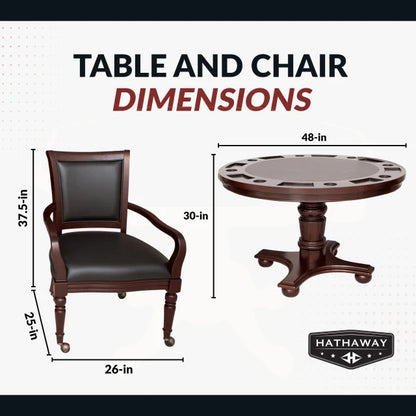 Bridgeport 48-in Poker Table and Dining Top with 4 Arm Chairs - Walnut Finish