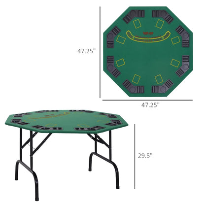 Soozier Poker Table Foldable, 47" Octagon Blackjack Poker Game Table Green Felt