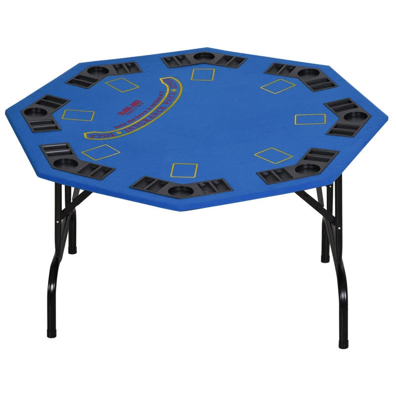 Soozier Poker Table Foldable, 47" Octagon Blackjack Poker Game Table Blue Felt