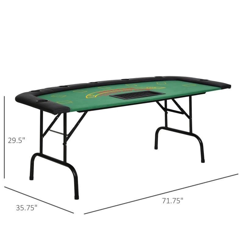 Soozier Poker Table Foldable, 72" Blackjack Table for 7 Players Green Felt