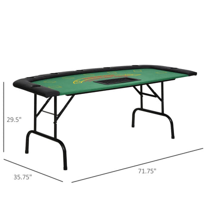 Soozier Poker Table Foldable, 72" Blackjack Table for 7 Players Green Felt