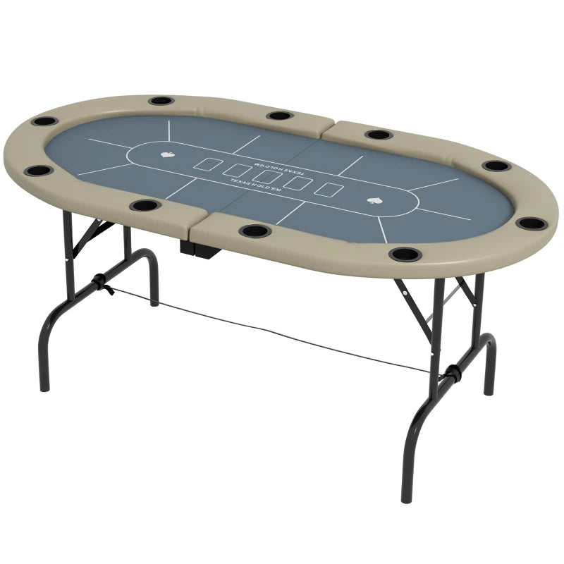Soozier Foldable Poker Table Blackjack Texas Holdem Poker Game Table, 70" Oval, Blue