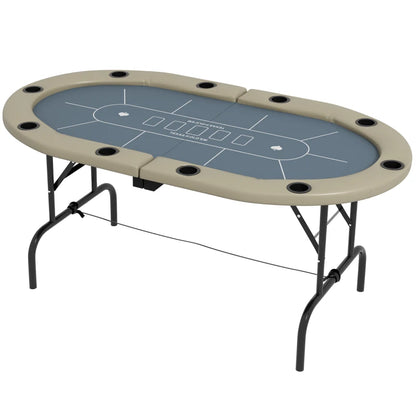 Soozier Foldable Poker Table Blackjack Texas Holdem Poker Game Table, 70" Oval, Blue