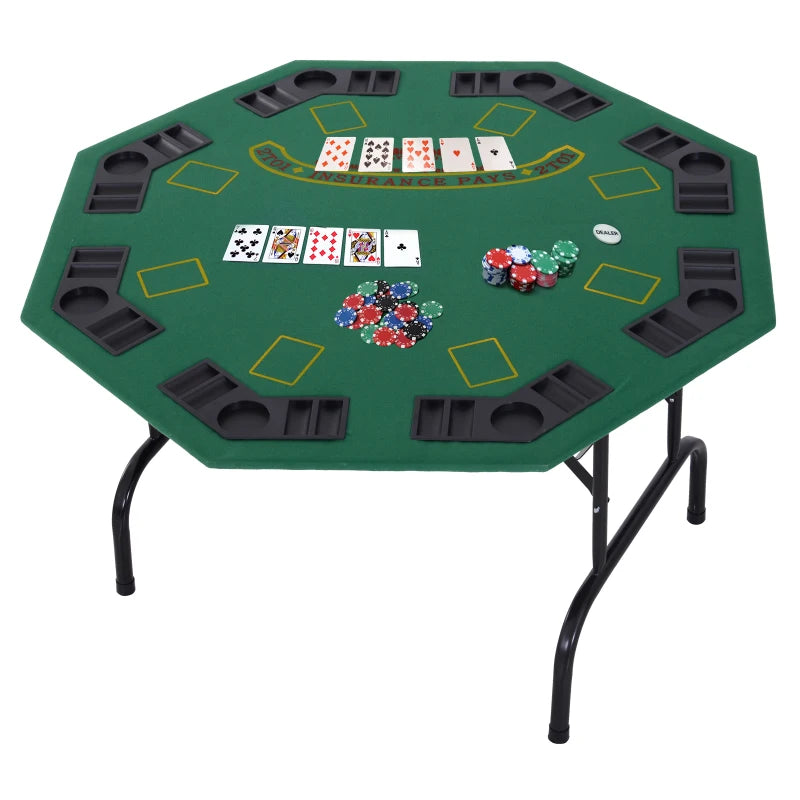 Soozier Poker Table Foldable, 47" Octagon Blackjack Poker Game Table Green Felt